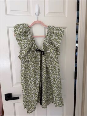 Green Floral Ruffle Tie-Front Sundress